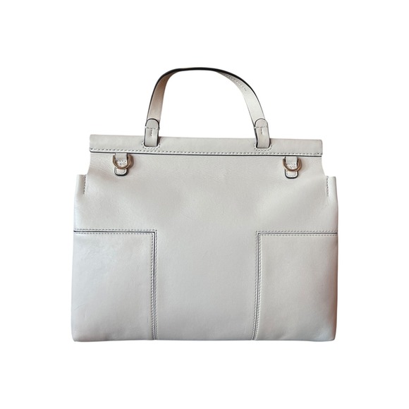 Tory Burch Block T Leather Satchel Ivory Bag Crossbody Strap - Picture 5 of 16